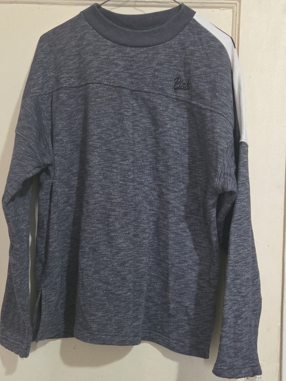 PINK Victoria's Secret Heather Navy & White Crewneck Sweater
